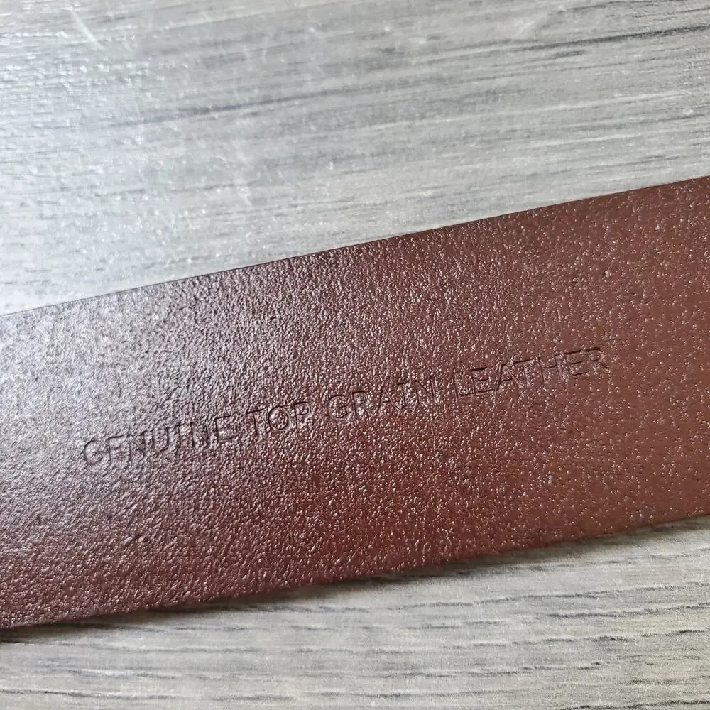 Tommy Bahama Belt Mens 32 Brown Leather Marlin Brass Buckle Genuine Top Grain